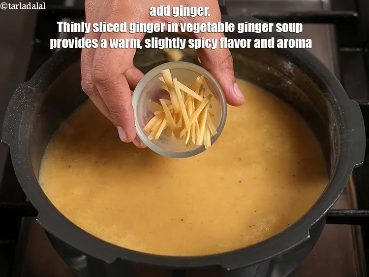 Step 18 – <p>Add 1 tbsp <a href="https://www.tarladalal.com/glossary-ginger-adrak-453i">ginger (adrak)</a>, cut into thin strips. Thinly sliced ginger in vegetable …