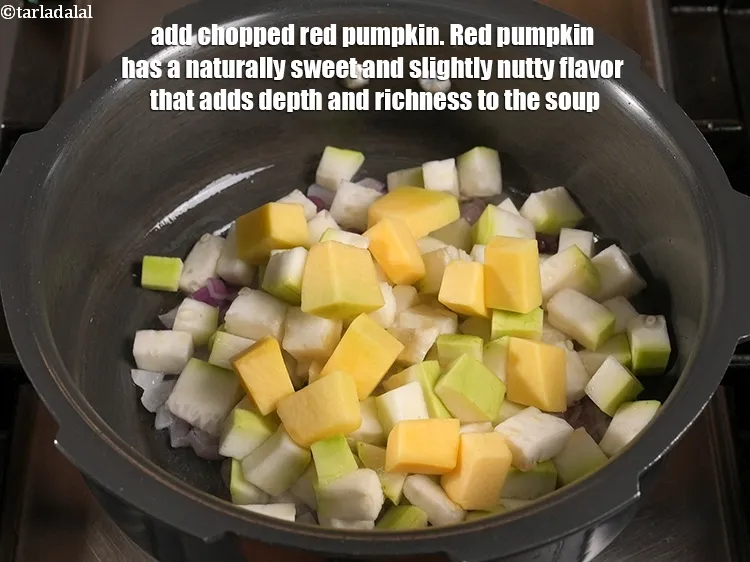 Step 7 – <p>Add ¼ cup <a href="https://www.tarladalal.com/glossary-chopped-red-pumpkin-809i">chopped red pumpkin (bhopla / kaddu)</a>. Red pumpkin has a naturally …