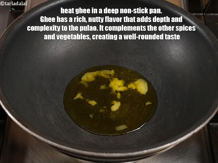 Step 7 – <p>Heat 1 tbsp <a href="https://www.tarladalal.com/glossary-ghee-245i">ghee</a>&nbsp;in a deep non-stick pan. Ghee has a rich, nutty flavor …