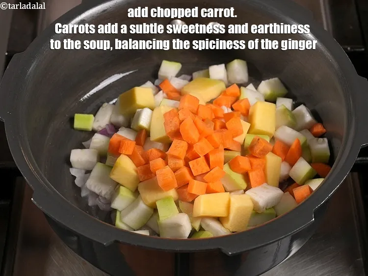 Step 8 – <p>Add ¼ cup <a href="https://www.tarladalal.com/glossary-chopped-carrot-798i">chopped carrot</a>. Carrots add a subtle sweetness and earthiness to the …