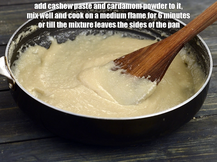 Step 8 – <p><span style="background-color:rgb(255,255,255);color:rgb(0,0,0);">Add the <strong>cashew paste</strong> and 1/4 tsp </span><a href="https://www.tarladalal.com/glossary-cardamom-powder-elaichi-powder-265i"><u>cardamom (elaichi) powder</u></a><span style="background-color:rgb(255,255,255);color:rgb(0,0,0);"> to it, …