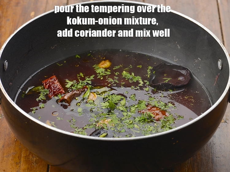 Step 3 – <p><span style="background-color:rgb(255,255,255);color:rgb(0,0,0);">Pour the tempering over the kokum-onion mixture, add the 2 tbsp finely </span><a href="https://www.tarladalal.com/glossary-coriander-dhania-kothmir-369i#ing_2365"><u>chopped …