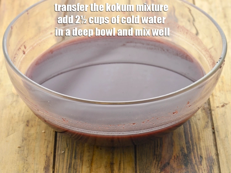 Step 5 – <p><span style="background-color:rgb(255,255,255);color:rgb(0,0,0);">Transfer the <strong>kokum mixture</strong> and 2½ cups of <strong>cold water</strong> in a deep bowl …