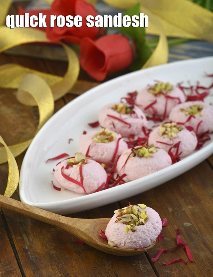 Step 6 – <p><span style="background-color:rgb(255,255,255);color:rgb(0,0,0);">Serve </span><strong>Quick Rose Sandesh</strong><span style="background-color:rgb(255,255,255);color:rgb(0,0,0);"> immediately.</span></p>