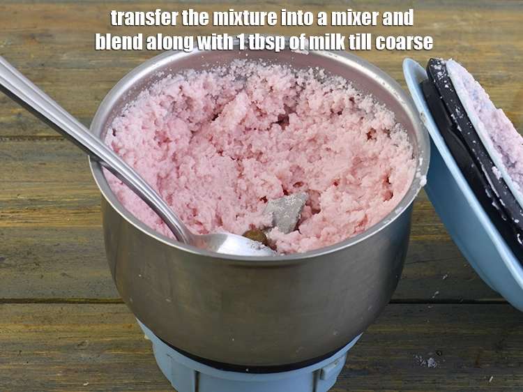 Step 5 – <p><span style="background-color:rgb(255,255,255);color:rgb(0,0,0);">Transfer the mixture into a mixer and blend along with 1 tbsp </span><a href="https://www.tarladalal.com/glossary-milk-doodh-full-cream-milk-514i"><u>milk</u></a><span …