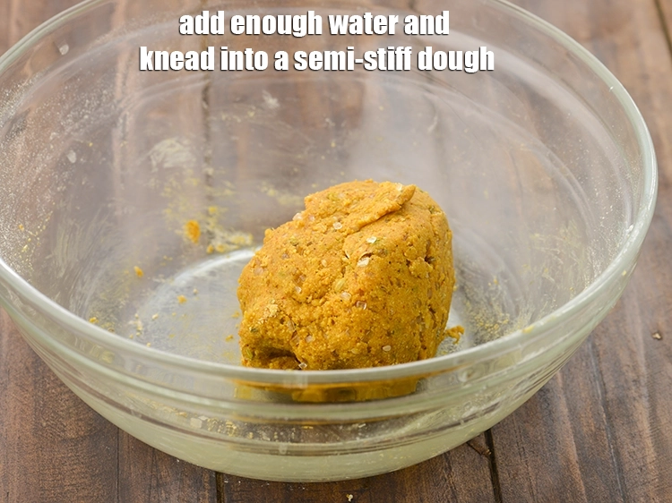 Step 2 – <p><span style="background-color:rgb(255,255,255);color:rgb(0,0,0);">Add enough water and knead into a semi-stiff dough.</span></p>