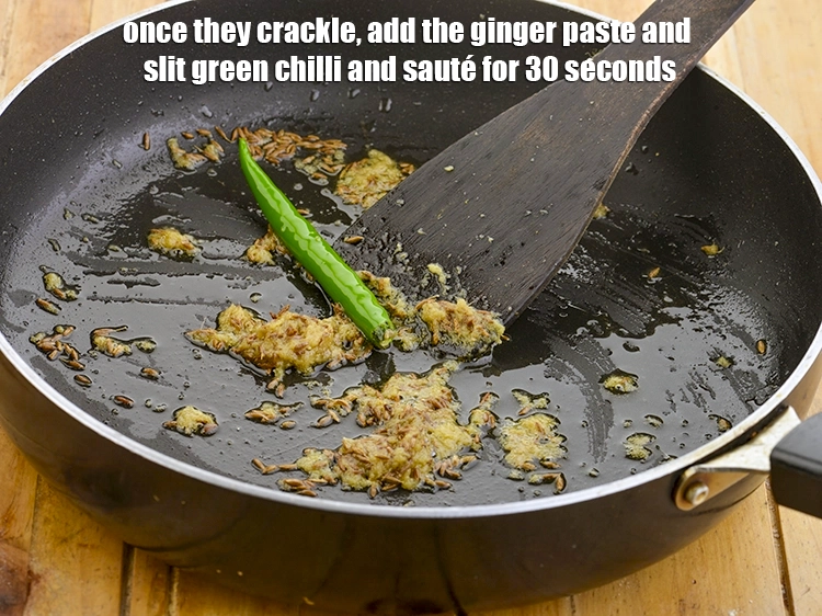 Step 11 – <p><span style="background-color:rgb(255,255,255);color:rgb(0,0,0);">Once they crackle, add the 1 tsp </span><a href="https://www.tarladalal.com/glossary-ginger-adrak-453i#ing_2753"><u>ginger (adrak) paste</u></a><span style="background-color:rgb(255,255,255);color:rgb(0,0,0);"> and 1 …
