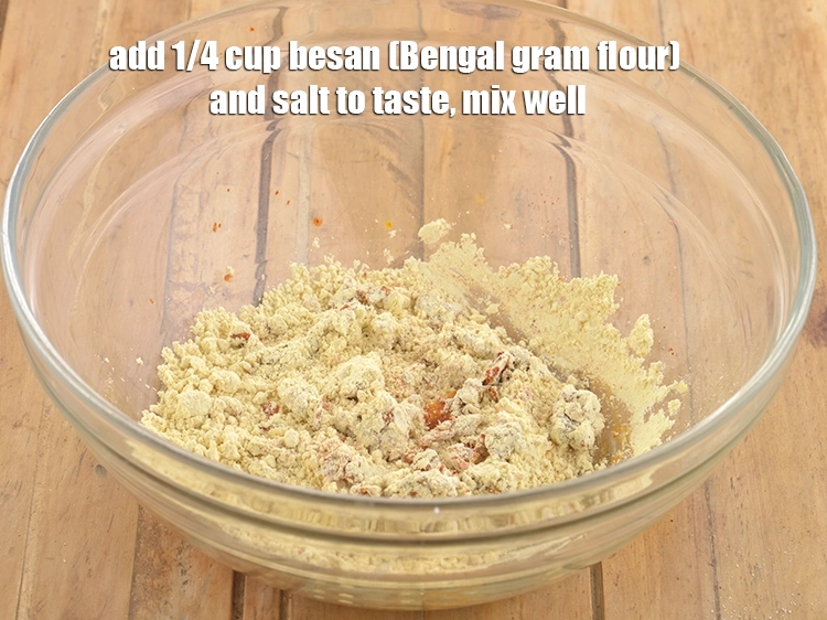 Step 4 – <p><span style="background-color:rgb(255,255,255);color:rgb(0,0,0);">Add the 1/4 cup </span><a href="https://www.tarladalal.com/glossary-besan-chana-dal-flour-bengal-gram-flour-952i"><u>besan (Bengal gram flour)</u></a><span style="background-color:rgb(255,255,255);color:rgb(0,0,0);">, </span><a href="https://www.tarladalal.com/glossary-salt-namak-table-salt-418i"><u>salt </u></a><span style="background-color:rgb(255,255,255);color:rgb(0,0,0);">to …