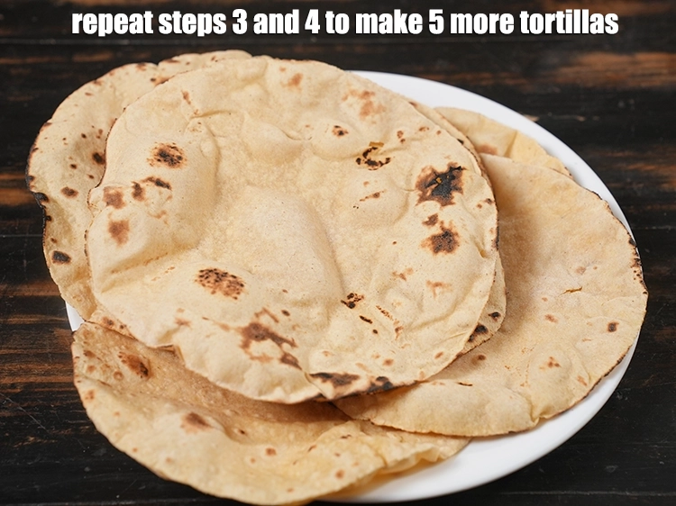Step 14 – <p><span style="background-color:rgb(255,255,255);color:rgb(0,0,0);">Repeat steps 3 and 4 to make 5 more tortillas.</span></p>
