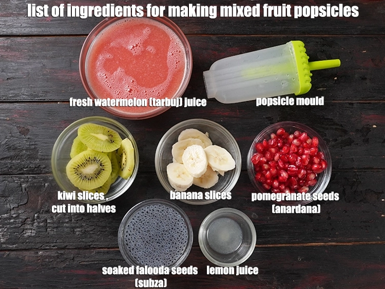Step 2 – <p><i>See the below image of list of ingredients for making <strong>mixed fruit popsicles.</strong></i></p>