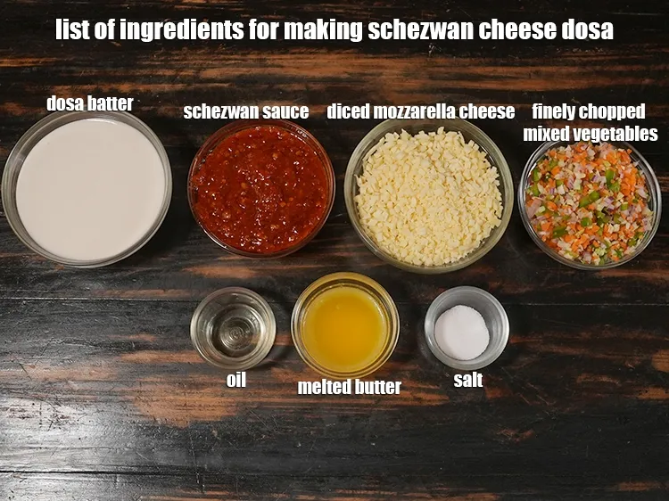 Step 2 – <p><i><u>See the below image of list of ingredients for making schezwan cheese dosa recipe.</u></i></p>