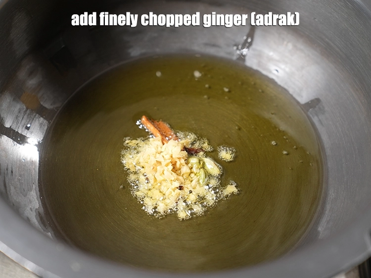 Step 6 – <p>Add <span style="background-color:rgb(255,255,255);color:rgb(0,0,0);">1 tsp finely </span><a href="https://www.tarladalal.com/glossary-ginger-adrak-453i#ing_2366"><u>chopped ginger (adrak)</u></a><u>.</u></p>