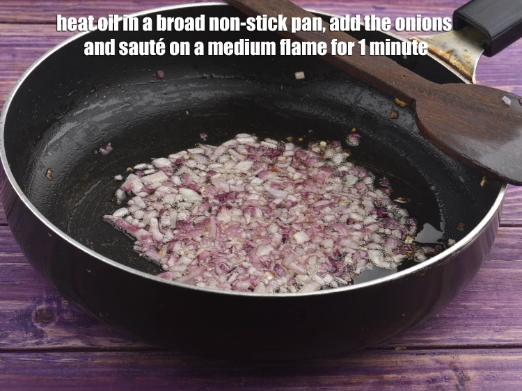 Step 2 – <p><span style="background-color:rgb(255,255,255);color:rgb(0,0,0);">Heat the 1 tbsp </span><a href="https://www.tarladalal.com/glossary-oil-671i"><u>oil</u></a><span style="background-color:rgb(255,255,255);color:rgb(0,0,0);"> in a broad non-stick pan, add the …