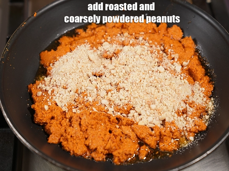 Step 12 – <p><span style="background-color:rgb(255,255,255);color:rgb(0,0,0);">Add the 1/4 cup roasted and coarsely </span><a href="https://www.tarladalal.com/glossary-powdered-peanuts-mungfali-ka-powder-peanut-powder-873i"><u>powdered peanuts</u></a><u>.</u></p>