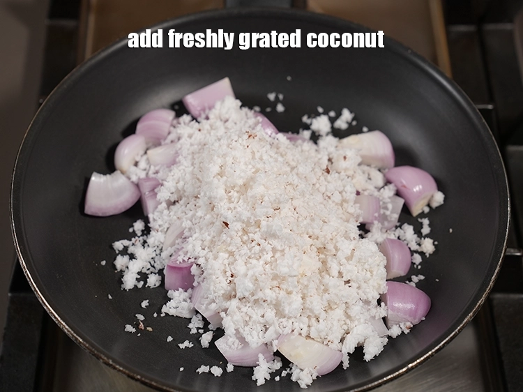 Step 3 – <p>Add <span style="background-color:rgb(255,255,255);color:rgb(0,0,0);">1 cup freshly </span><a href="https://www.tarladalal.com/glossary-coconut-nariyal-269i#ing_3229"><u>grated coconut</u></a>.</p>