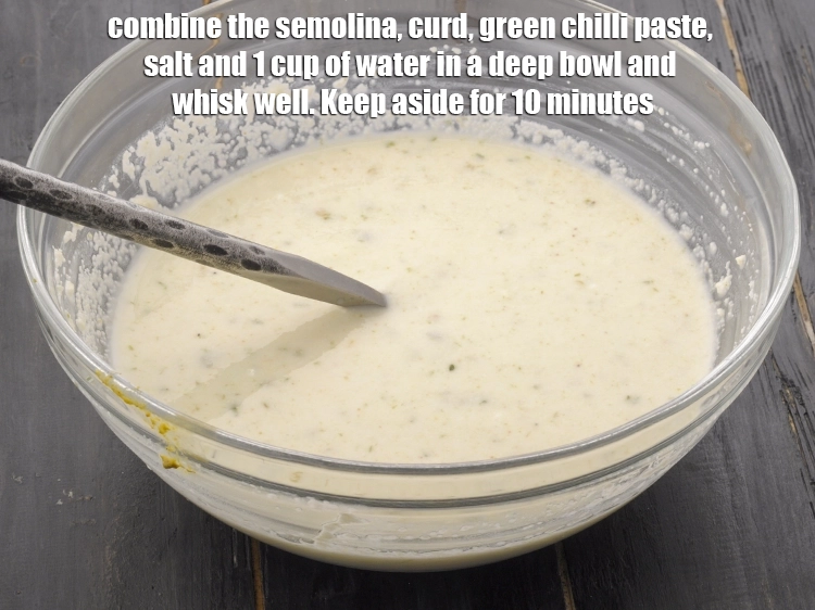 Step 1 – <p><span style="background-color:rgb(255,255,255);color:rgb(0,0,0);">Combine the 1 cup </span><a href="https://www.tarladalal.com/glossary-semolina-sooji-rava-rawa-603i"><u>semolina (rava / sooji)</u></a><span style="background-color:rgb(255,255,255);color:rgb(0,0,0);">, 1/4 cup </span><a href="https://www.tarladalal.com/glossary-curd-dahi-yogurt-yoghurt-383i"><u>curd …