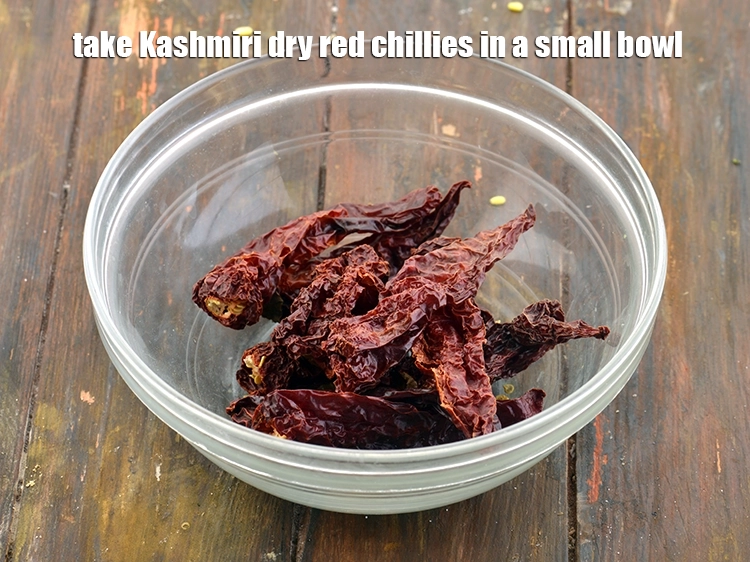 Step 2 – <p>For making the<strong> Chilli Garlic Chutney,</strong> take <span style="background-color:rgb(255,255,255);color:rgb(0,0,0);">10 </span><a href="https://www.tarladalal.com/glossary-whole-dry-kashmiri-red-chillies-kashmiri-mirch-kashmiri-lal-mirch-332i"><u>whole dry Kashmiri red chilli</u></a> …