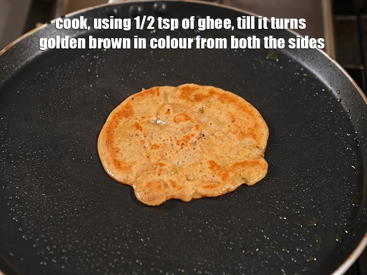 Step 17 – <p>Cook, using 1/2 tsp of <a href="https://www.tarladalal.com/glossary-ghee-245i"><u>ghee</u></a>, till it turns golden brown in colour from …