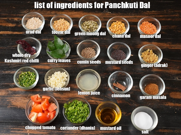 Step 1 – <p><i>See the below image of list of ingredients for making <strong>Panchkuti Dal.</strong></i></p>