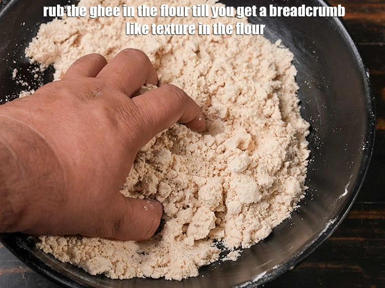 Step 7 – <p><span style="background-color:rgb(255,255,255);color:rgb(51,51,51);">Rub the ghee in the flour till you get a breadcrumb like texture in …