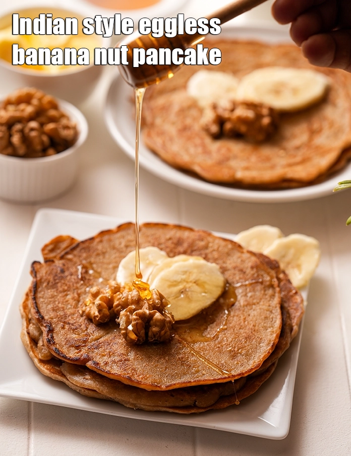 Step 19 – <p><span style="background-color:rgb(255,255,255);color:rgb(0,0,0);">Serve </span><strong>banana walnut pancake | Indian style eggless banana walnut pancake | banana pancake …