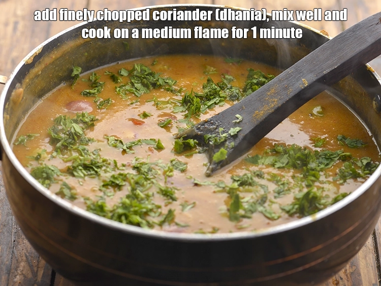 Step 35 – <p>Add the <span style="background-color:rgb(255,255,255);color:rgb(0,0,0);">2 tbsp finely </span><a href="https://www.tarladalal.com/glossary-coriander-dhania-kothmir-369i#ing_2365"><u>chopped coriander (dhania)</u></a>, mix well and cook on …