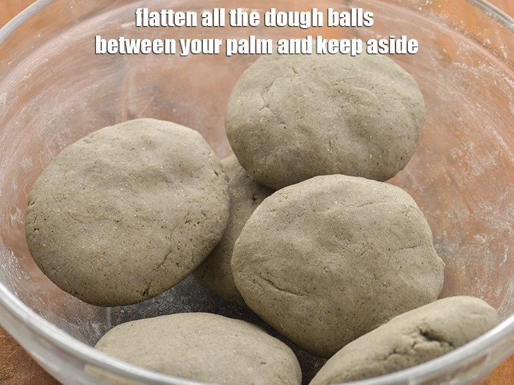 Step 11 – <p>Flatten all the dough balls between your palm and keep aside. The dough balls should …