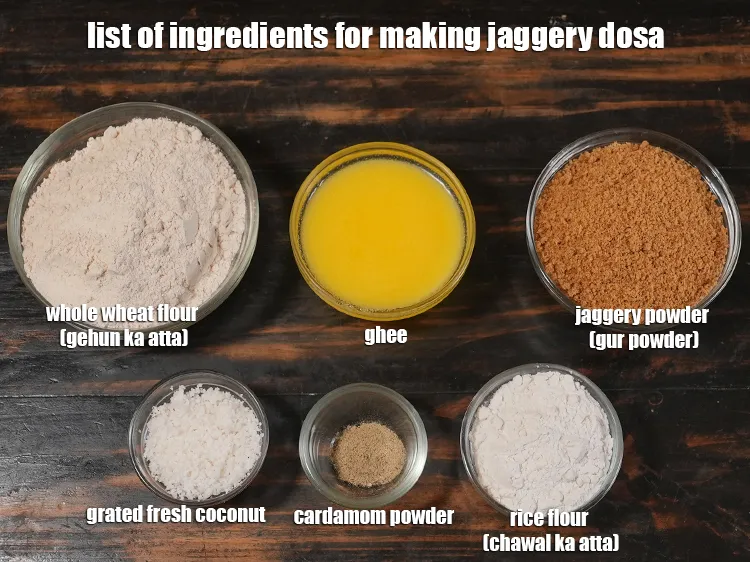 Step 2 – <p><i><u>See the below image of list of ingredients for making jaggery dosa recipe.</u></i></p>