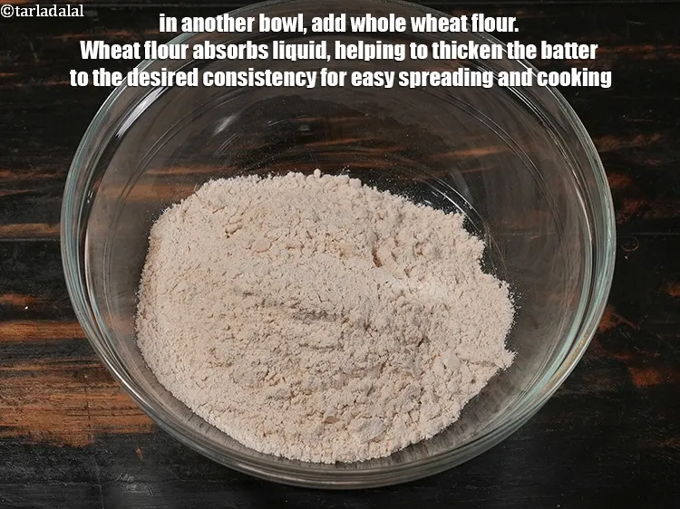 Step 6 – <p>In another bowl, add 1 cup <a href="https://www.tarladalal.com/glossary-whole-wheat-flour-gehun-ka-atta-gehun-ka-aata-429i">whole wheat flour (gehun ka atta)</a>. Wheat flour …
