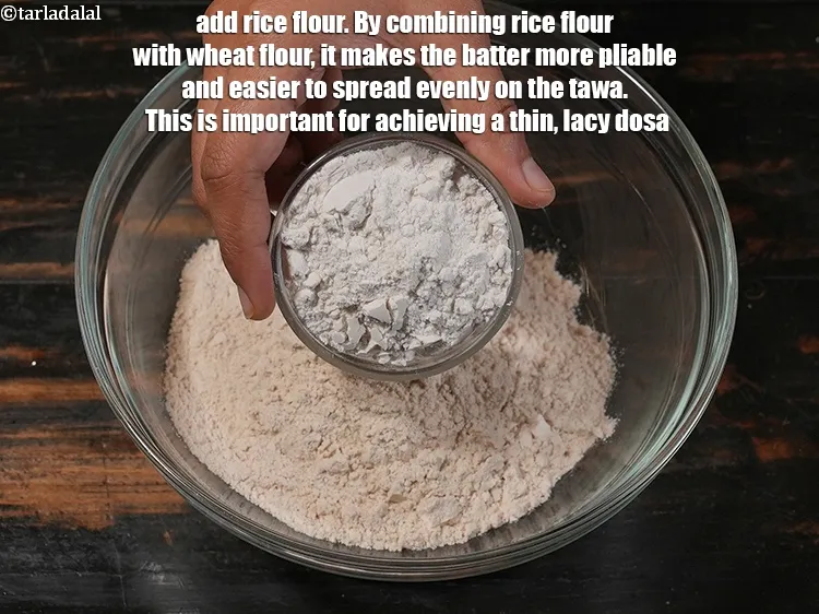Step 7 – <p>Add ¼ cup <a href="https://www.tarladalal.com/glossary-rice-flour-chawal-ka-atta-534i">rice flour (chawal ka atta)</a>. By combining rice flour with wheat …