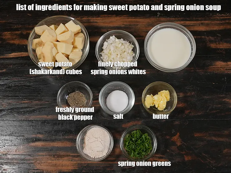 Step 2 – <p><i><u>See the below image of list of ingredients for making sweet potato and spring onion …