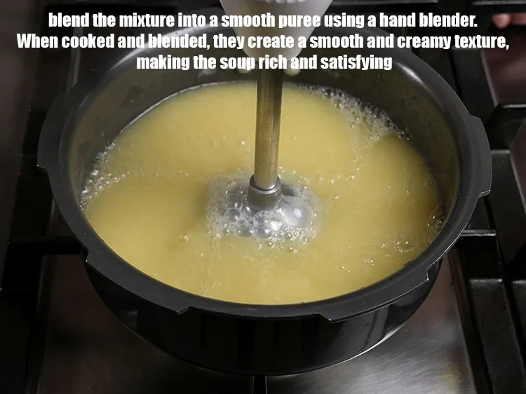 Step 8 – <p>Blend the mixture into a smooth puree using a hand blender. When cooked and blended, …