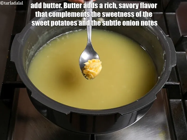 Step 9 – <p>Add 1 tsp <a href="https://www.tarladalal.com/glossary-butter-makhan-233i">butter</a>. Butter adds a rich, savory flavor that complements the sweetness …