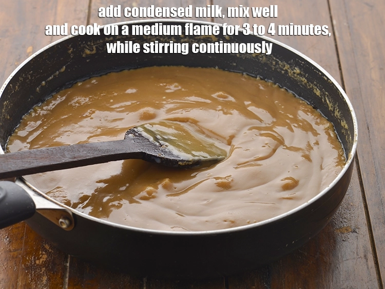 Step 5 – <p><span style="background-color:rgb(255,255,255);color:rgb(0,0,0);">Add the 1 cup </span><a href="https://www.tarladalal.com/glossary-condensed-milk-672i"><u>condensed milk</u></a><span style="background-color:rgb(255,255,255);color:rgb(0,0,0);">, mix well and cook on a …