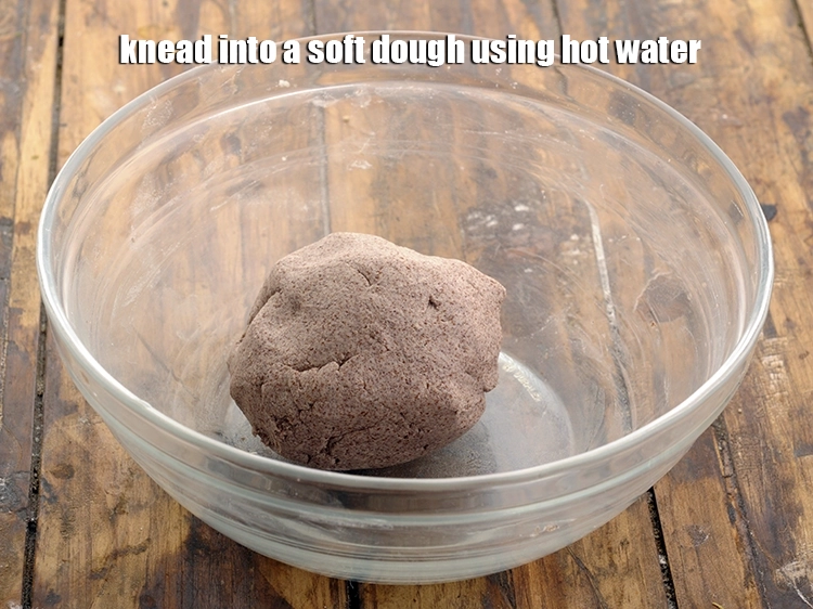 Step 8 – <p>Knead into a <strong>soft dough</strong> using hot water<strong>.</strong></p>