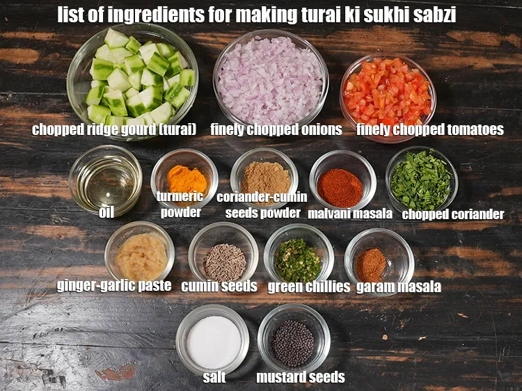 Step 2 – <p><i><u>See the below image of list of ingredients for making turai ki sukhi sabzi recipe.</u></i></p>