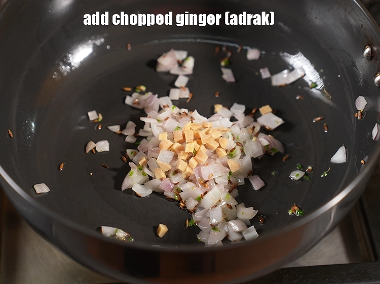 Step 15 – <html><head></head><body><p>Add&nbsp;1/2 tsp finely&nbsp;<a href="glossary-chopped-ginger-786i">chopped ginger (adrak)</a>.&nbsp;Ginger offers a warm,&nbsp;aromatic quality that complements the earthy tones …