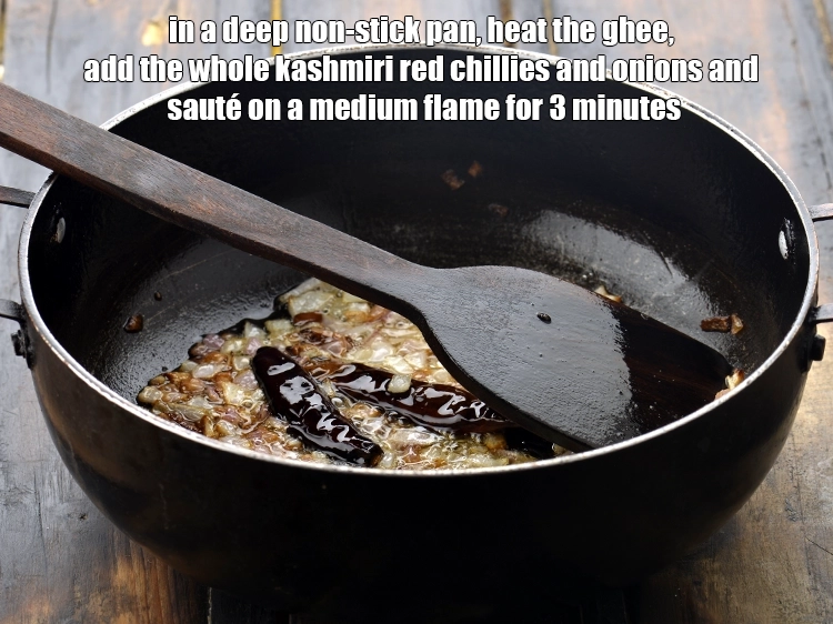 Step 2 – <p><span style="background-color:rgb(255,255,255);color:rgb(0,0,0);">In a deep non-stick pan, heat the 2 tbsp </span><a href="https://www.tarladalal.com/glossary-ghee-245i"><u>ghee</u></a><span style="background-color:rgb(255,255,255);color:rgb(0,0,0);">, add the …