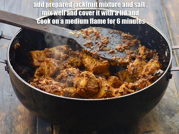 Step 4 – <p><span style="background-color:rgb(255,255,255);color:rgb(0,0,0);">Add the <strong>prepared jackfruit mixture</strong> and </span><a href="https://www.tarladalal.com/glossary-salt-namak-table-salt-418i"><u>salt </u></a><span style="background-color:rgb(255,255,255);color:rgb(0,0,0);">to taste , mix well …