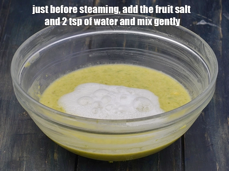Step 2 – <p><span style="background-color:rgb(255,255,255);color:rgb(0,0,0);">Just before steaming, add the </span><a href="https://www.tarladalal.com/glossary-salt-namak-table-salt-418i#ing_2803"><u>fruit salt</u></a><span style="background-color:rgb(255,255,255);color:rgb(0,0,0);"> and 2 tsp of <strong>water</strong> …