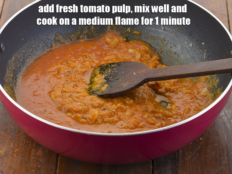 Step 20 – <p><span style="background-color:rgb(255,255,255);color:rgb(0,0,0);">Add the 3/4 cup fresh </span><a href="https://www.tarladalal.com/glossary-tomatoes-tamatar-639i#ing_2756"><u>tomato pulp</u></a><span style="background-color:rgb(255,255,255);color:rgb(0,0,0);">. Refer this recipe to make …