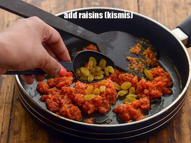 Step 16 – <p>Add <span style="background-color:rgb(255,255,255);color:rgb(0,0,0);">1 tbsp </span><a href="https://www.tarladalal.com/glossary-raisins-kishmish-kismis-597i"><u>raisins (kismis)</u></a>. Other dried fruits like cashew nuts, pistachios can …