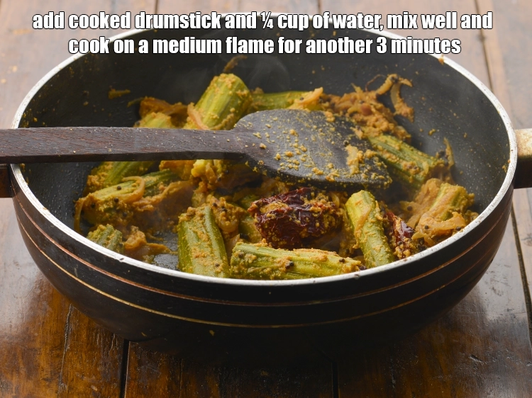 Step 6 – <p><span style="background-color:rgb(255,255,255);color:rgb(0,0,0);">Add the <strong>cooked drumstick</strong> and ¼ cup of <strong>water</strong>, mix well and cook on …