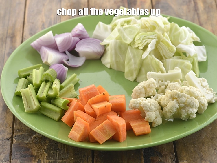 Step 3 – <p>Chop all the vegetables up. There is no need to chop the vegetables finely as …