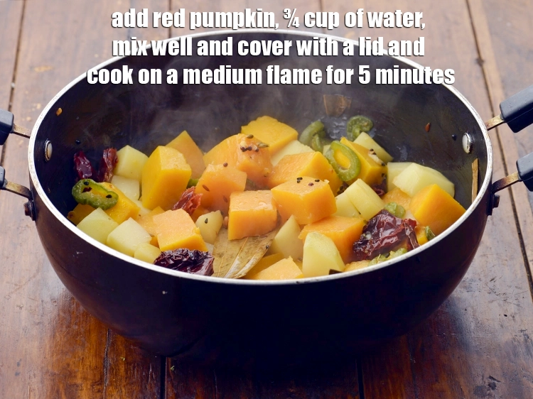 Step 3 – <p><span style="background-color:rgb(255,255,255);color:rgb(0,0,0);">Add the 2 cups </span><a href="https://www.tarladalal.com/glossary-red-pumpkin-kaddu-lal-bhopla-bhopla-595i#ing_2471"><u>red pumpkin (bhopla / kaddu) cubes</u></a><span style="background-color:rgb(255,255,255);color:rgb(0,0,0);">, ¾ cup …