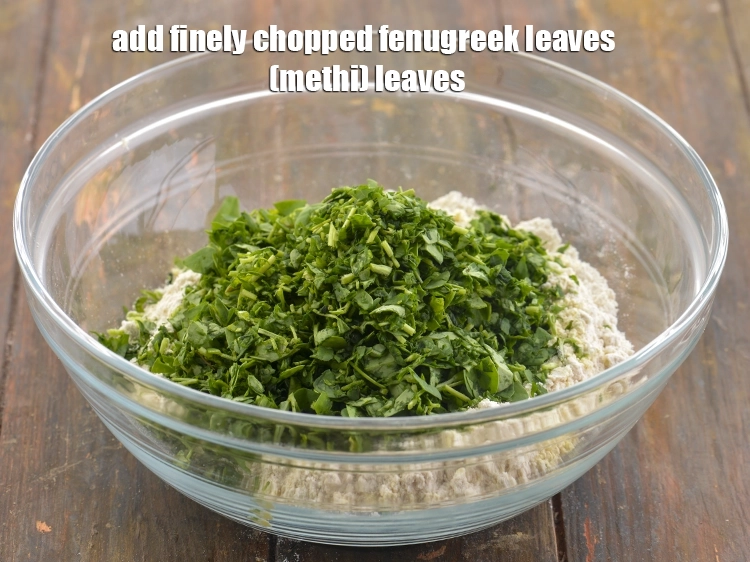 Step 2 – <p>Add <span style="background-color:rgb(255,255,255);color:rgb(0,0,0);">1 1/4 cups finely </span><a href="https://www.tarladalal.com/glossary-fenugreek-leaves-methi-methi-leaves-methi-ke-patte-methi-ki-bhaji-373i#ing_2382"><u>chopped fenugreek leaves (methi) </u></a><span style="background-color:rgb(255,255,255);color:rgb(0,0,0);">leaves.</span></p>