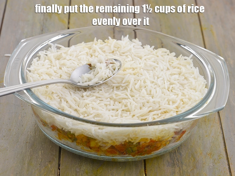 Step 8 – <p><span style="background-color:rgb(255,255,255);color:rgb(0,0,0);">Finally put the remaining 1½ cups of </span><a href="https://www.tarladalal.com/glossary-long-grain-rice-basmati-chawal-basmati-rice-535i#ing_2891"><u>cooked long grain rice (Basmati chawal)</u></a><span …