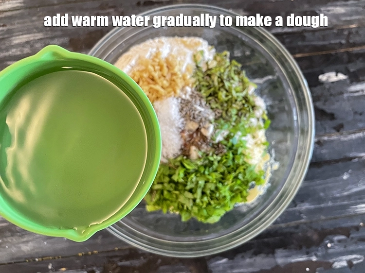 Step 13 – <p>Add <strong>warm water</strong> gradually to make a dough.</p>