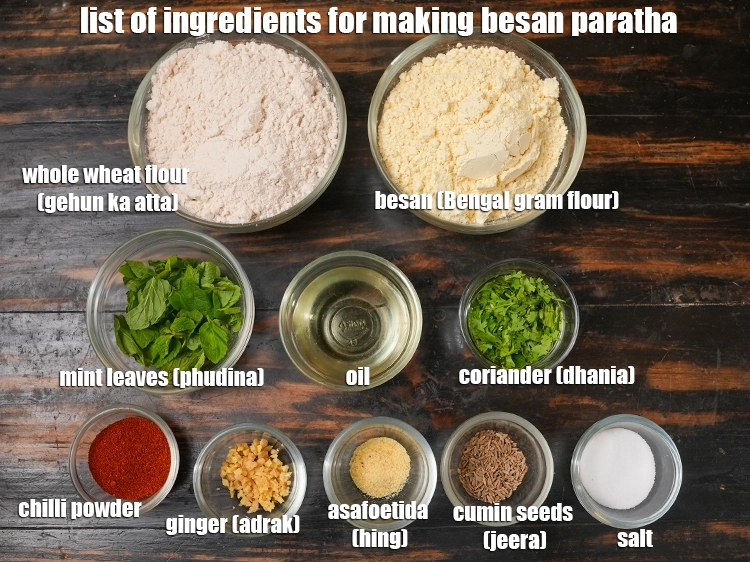 Step 2 – <p><i><u>See the below image of list of ingredients for making </u><strong><u>besan paratha.</u></strong></i></p>