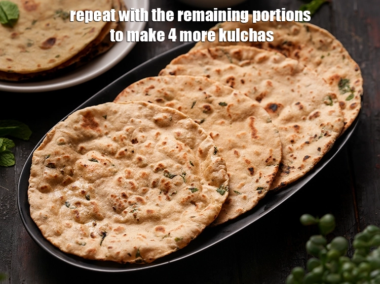 Step 25 – <p><span style="background-color:rgb(255,255,255);color:rgb(0,0,0);">Repeat with the remaining portions to make 4 more <strong>kulchas</strong>.</span></p>